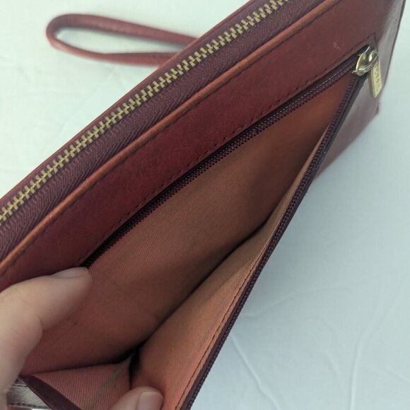 Vintage Fossil Wristlet Wallet Leather Clutch Bag Zip Around Red Maroon - Picture 4 of 6